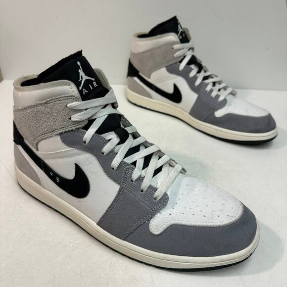 VGUC Nike Air Jordan 1 Mid SE Craft Black/Light Graphite/Sail/Cement Grey 14 - Picture 4 of 11